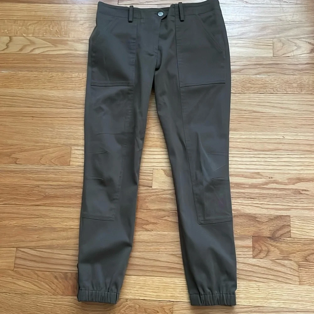 VERONICA‎ BEARD Joggers Pants Olive Green Snap Button Pockets 4 C3 - Picture 2 of 7